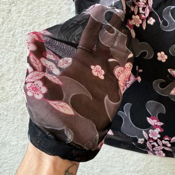 Y2K Sheer Mesh Top, Fairy Grunge Asian Floral Butterfly Mesh Top by INC - Picture 9 of 13